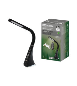 Светильник светодиодный-часы СНЧ-2, 5 Вт, календарь, термометр, 5000 К, сенсор-диммер, USB, черный, TDM SQ0337-0099