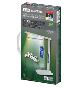 Светильник светодиодный-часы СНЧ-1, 5 Вт, календарь, термометр, 2800-5500 К, сенсор-диммер, USB, белый, TDM SQ0337-0098