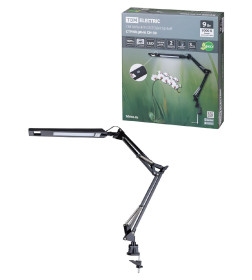 Светильник светодиодный струбцина СН-30, 2 колена, диммер, 220 В, 9 Вт, 5000 К, черный, TDM SQ0337-0160