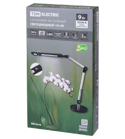 Светильник настольный светодиодный СН-50, 2 колена, диммер, 220 В, 9 Вт, 5000 К (серебристый-черный) TDM SQ0337-0162