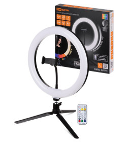Лампа кольцевая светодиодная 30 см, 16 Вт, 2700-6400 К+RGB, штатив настольный, диммер, ПДУ, USB, TDM SQ0373-0303