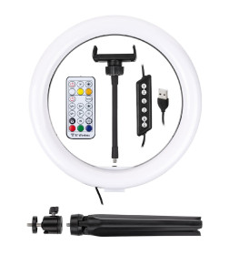 Лампа кольцевая светодиодная 30 см, 16 Вт, 2700-6400 К+RGB, штатив настольный, диммер, ПДУ, USB, TDM SQ0373-0303