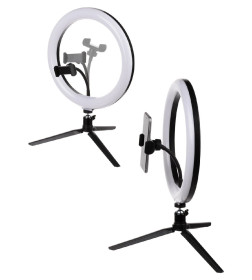 Лампа кольцевая светодиодная 30 см, 16 Вт, 2700-6400 К+RGB, штатив настольный, диммер, ПДУ, USB, TDM SQ0373-0303