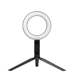 Лампа кольцевая светодиодная 16 см, 6 Вт, 2700-6400 К, штатив настольный, диммер, USB, TDM SQ0373-0301