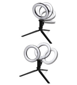 Лампа кольцевая светодиодная 16 см, 6 Вт, 2700-6400 К, штатив настольный, диммер, USB, TDM SQ0373-0301