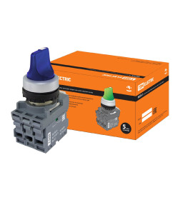 Переключатель на 3 положения с фиксацией M3SS1-21L короткая ручка (LED) 22 мм/220B 1з+1р синий TDM SQ0747-0077