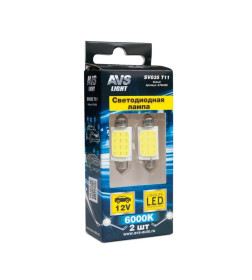 Автолампа светодиодная SV035 T11/белый/ (SV8.5/8)COB 12chip 39 mm, блистер (2 шт.)