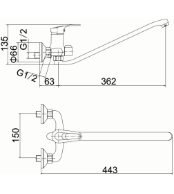 Смеситель для ванны и душа хром Fashun A2237