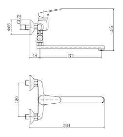 Смеситель для ванны и душа хром Fashun A2116