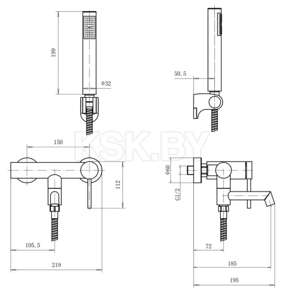 Смеситель для ванны и душа сатин SUS304 Fashun A53033 (A53033) 
