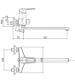 Смеситель для ванны и душа хром Fashun A2204
