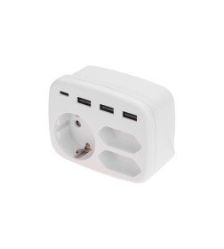 Тройник электрический 16А с/з + 2х2,5А + 3хUSB-A 2,4А + USB Type-C 3А (белый) REXANT 11-1250