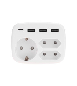 Тройник электрический 16А с/з + 2х2,5А + 3хUSB-A 2,4А + USB Type-C 3А (белый) REXANT 11-1250