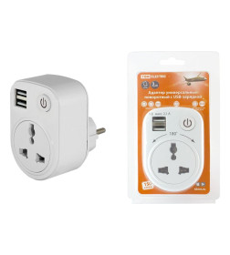 Адаптер универсальный поворотный с/з 250В 16А + 2USB 2.1A белый TDM SQ1806-0183