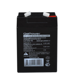 Аккумулятор свинцово-кислотный LA-445/70 4V 4.5Ah клеммы T1/F1 GoPower 00-00017386