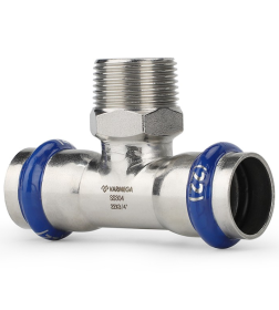 Тройник раструбный Varmega Inox Press с наружной резьбой 22x3/4"x22