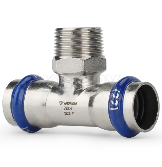 Тройник раструбный Varmega Inox Press с наружной резьбой 28x1"x28 (VM721280628) 