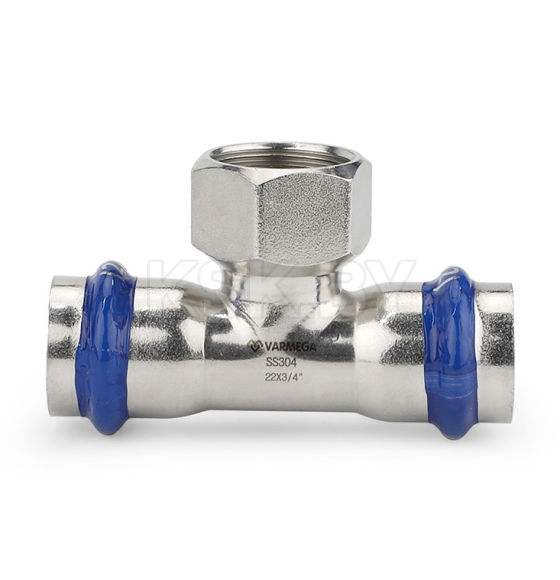 Тройник раструбный Varmega Inox Press с внутренней резьбой 35x1/2"x35 (VM720350435) 