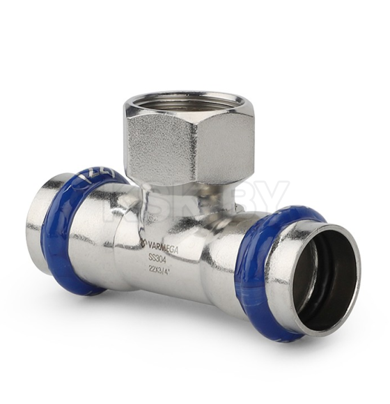 Тройник раструбный Varmega Inox Press с внутренней резьбой 15x1/2"x15 (VM720150415) 