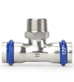 Тройник раструбный Varmega Inox Press с наружной резьбой 15x1/2"x15