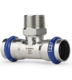 Тройник раструбный Varmega Inox Press с наружной резьбой 15x1/2"x15