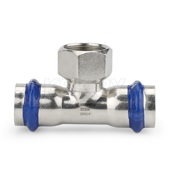 Тройник раструбный Varmega Inox Press с внутренней резьбой 15x1/2"x15 (VM720150415) 