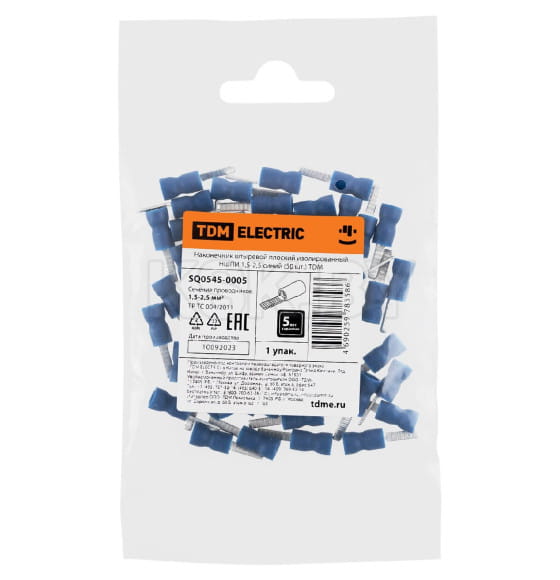 Наконечник штыревой плоский изолированный НШПИ 1,5-2,5 синий (50 шт.) TDM SQ0545-0005 (SQ0545-0005) 