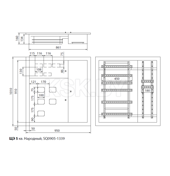 Корпус щита этажного 5 кв. (модификация 3) 1010х950х160 мм TDM Народный SQ0905-1339 (SQ0905-1339) 