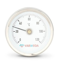 Термометр Varmega биметаллический накладной 80 мм, 120°С, с пружиной