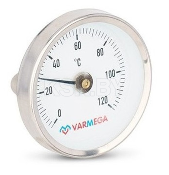 Термометр Varmega биметаллический накладной 63 мм, 120°С, с пружиной (VMMT05-635000) 