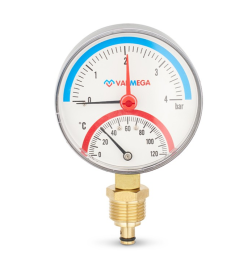 Термоманометр Varmega радиальный 80 мм, 4 бар, 120°С, 1/2", с отсекающим клапаном