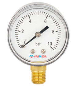 Манометр Varmega радиальный 80 мм, 10 бар, 1/2"