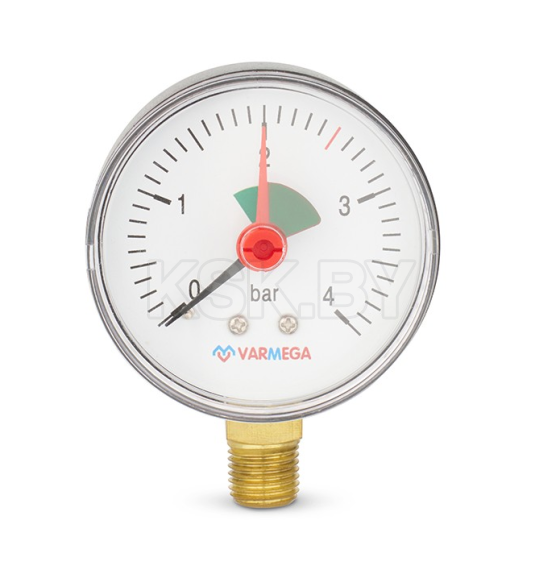 Манометр Varmega радиальный 63 мм, 4 бар, 1/4", с указателем предела (VMMT11-630402) 