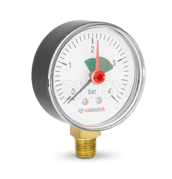 Манометр Varmega радиальный 63 мм, 4 бар, 1/4", с указателем предела (VMMT11-630402) 