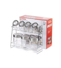 Набор баночек для специй стеклянных 7 шт. 200/300 мл (на металлической подставке) 