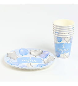 Посуда одноразовая бумажная для праздника «1 годик», 6 стаканов, 6 тарелок 10821146