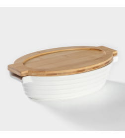 Форма для запекания 1,2 л (28.4×16.3×6.2 см) с бамбуковой крышкой, керамика, белая BellaTenero 