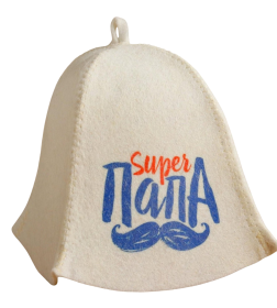 Шапка для бани и сауны, с принтом «Super папа», полиэфир 70%, шерсть 30%, белая Добропаровъ