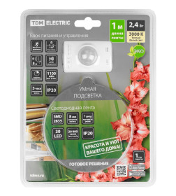 Умная подсветка SMD2835-30LED/m-IP20-5В-2,4Вт-3000К (1 м), Li-Ion 1100мАч TDM SQ0331-0503