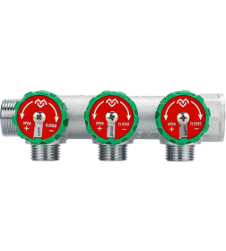 Коллектор регулирующий Varmega 3/4" на 3 выхода 3/4"ЕК хромированный VM14613