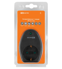 Сетевой фильтр 1 гнездо 2П+З с з/ш 16А 250В черный TDM SQ1806-0186