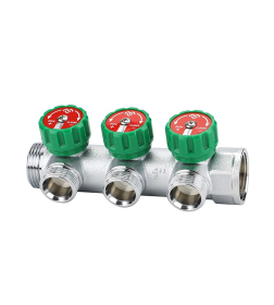 Коллектор регулирующий Varmega 1" на 3 выхода 3/4"ЕК хромированный VM14633