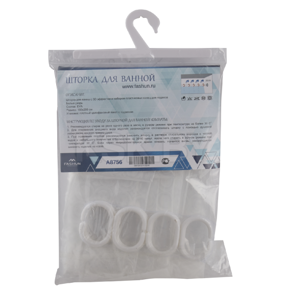 Штора для ванной 180х200 см 3D белое кружево Fashun A8756 (A8756) 