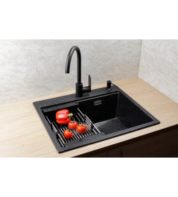 Мойка кухонная кварцевая Marblan COMFORT 60 черный в комплекте с коландером