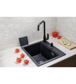 Мойка кухонная кварцевая Marblan COMFORT 48 черный в комплекте с коландером
