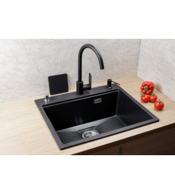 Мойка кухонная кварцевая Marblan COMFORT 60 оникс в комплекте с коландером чёрный
