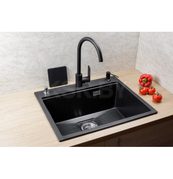 Мойка кухонная кварцевая Marblan COMFORT 60 оникс в комплекте с коландером чёрный