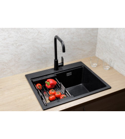 Мойка кухонная кварцевая Marblan COMFORT 60 оникс в комплекте с коландером чёрный