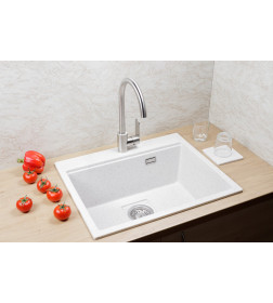 Мойка кухонная кварцевая Marblan COMFORT 60 серый в комплекте с коландером чёрный