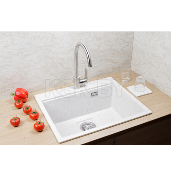 Мойка кухонная кварцевая Marblan COMFORT 60 серый в комплекте с коландером чёрный